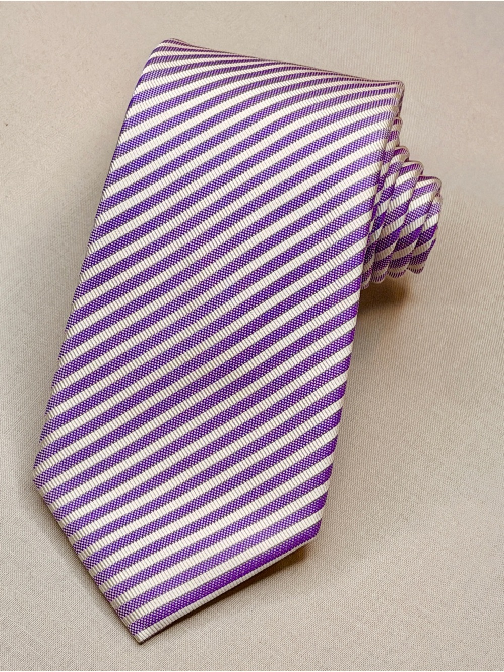 Charles Tyrwhitt Purple & White Striped Silk Tie Classic Designer Necktie - Picture 2 of 5